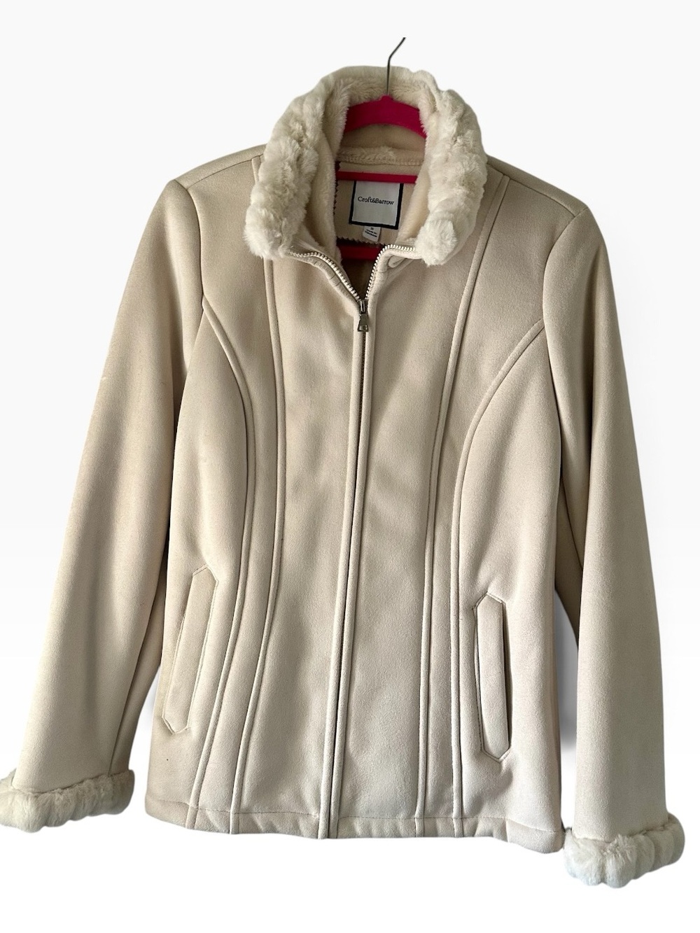 Croft & Barrow zip-up jacket featuring a soft faux-suede finish and plush faux